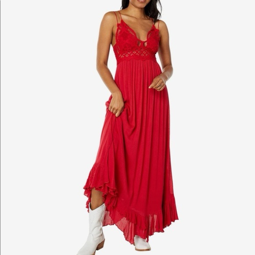 FREE PEOPLE Red Lace Spaghetti Strap Dress